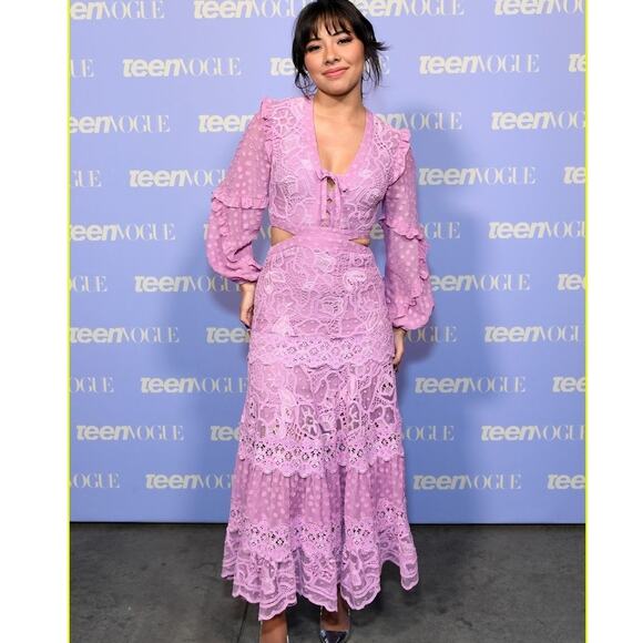 Alexis Zendaya Lace Crochet Cut Out Long Sleeve Dress Lilac Macrame size XS - Picture 2 of 15